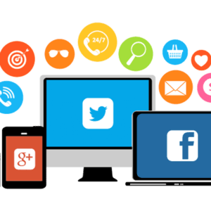 social media icons and devices